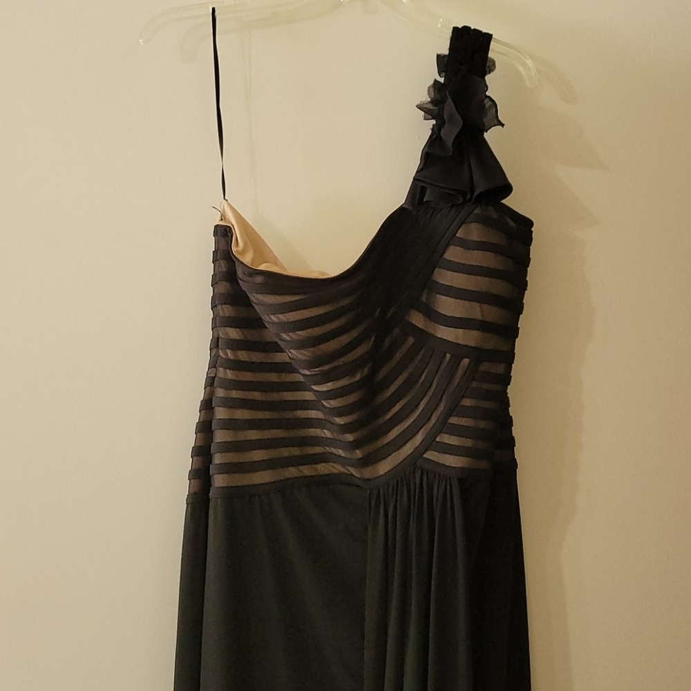 Formal black elegant dress w nude top underlay